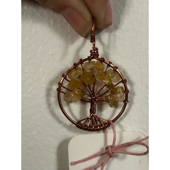 Handmade Copper and Serpentine Crystal Tree of life 3.5x2” Wall Decor - Picture 5 of 5